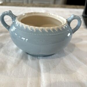 Vintage‎ light blue gray HARKERWARE gravy bowl and sugar bowl w/o top
